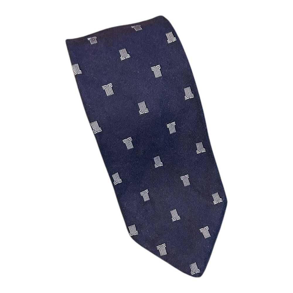 Lanvin New York Paris VTG Tie Men Navy All Over Logo Smart Formal